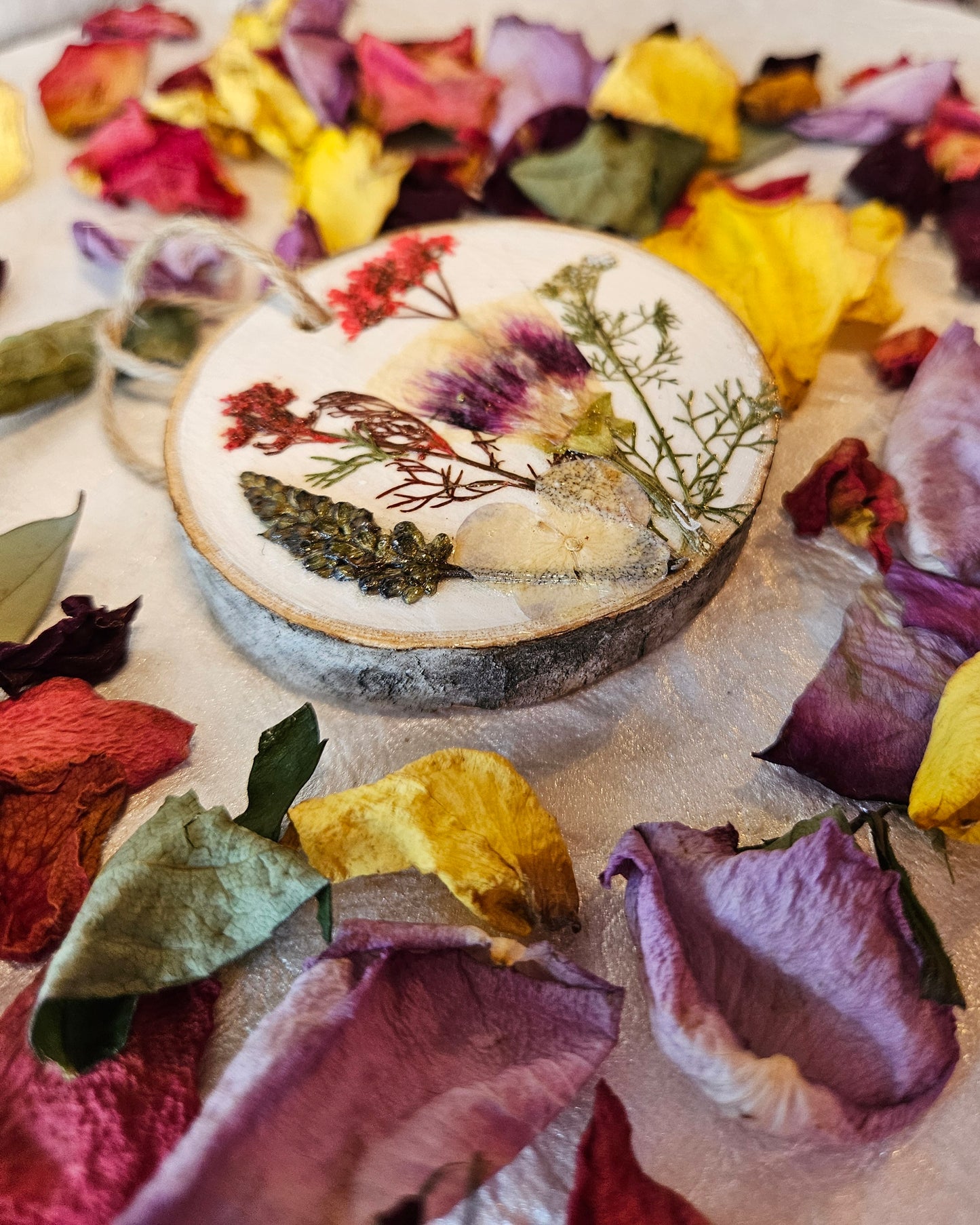 Pressed Flower Wood Ornament - 3