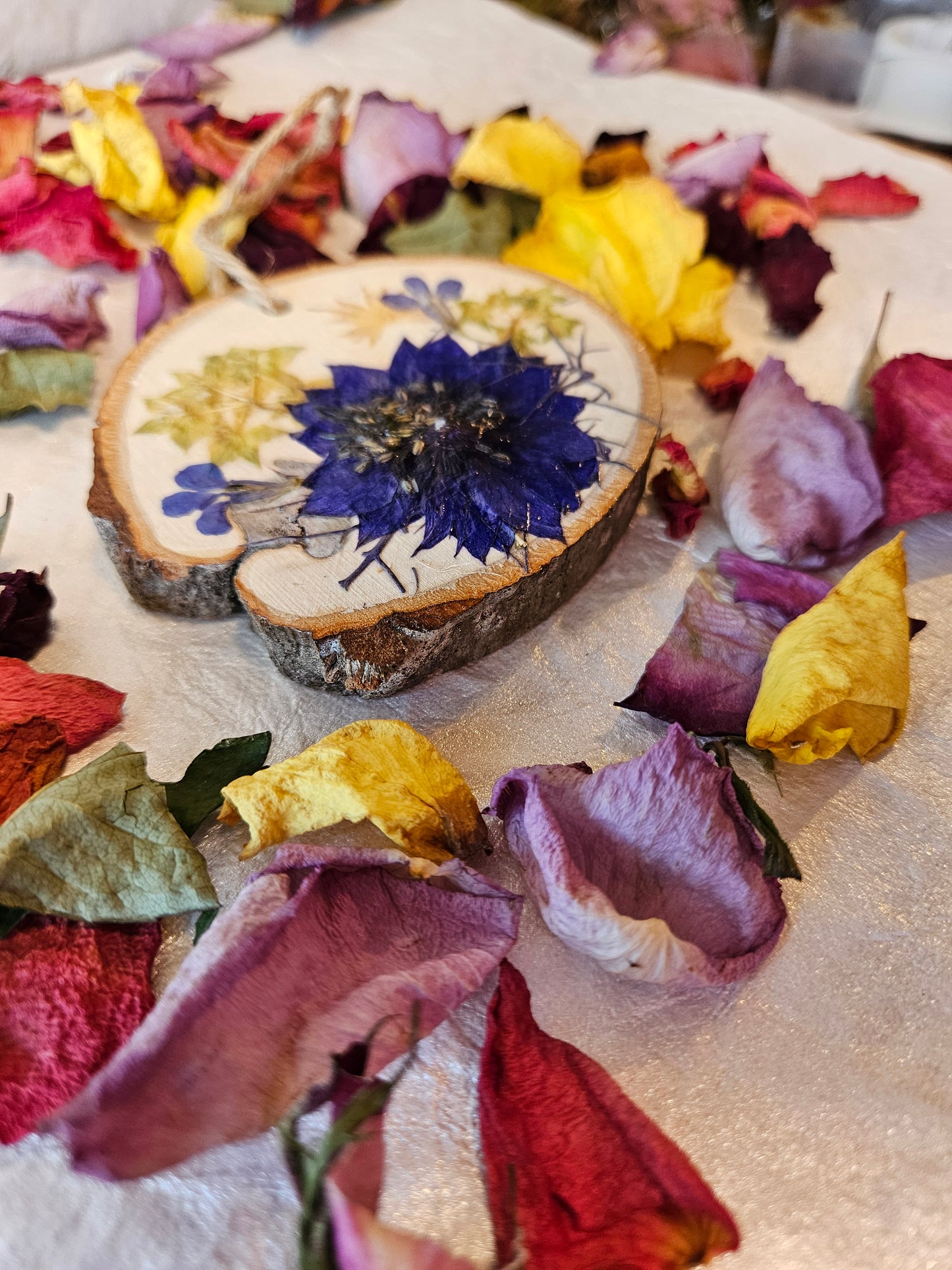 Pressed Flower Wood Ornament - 1