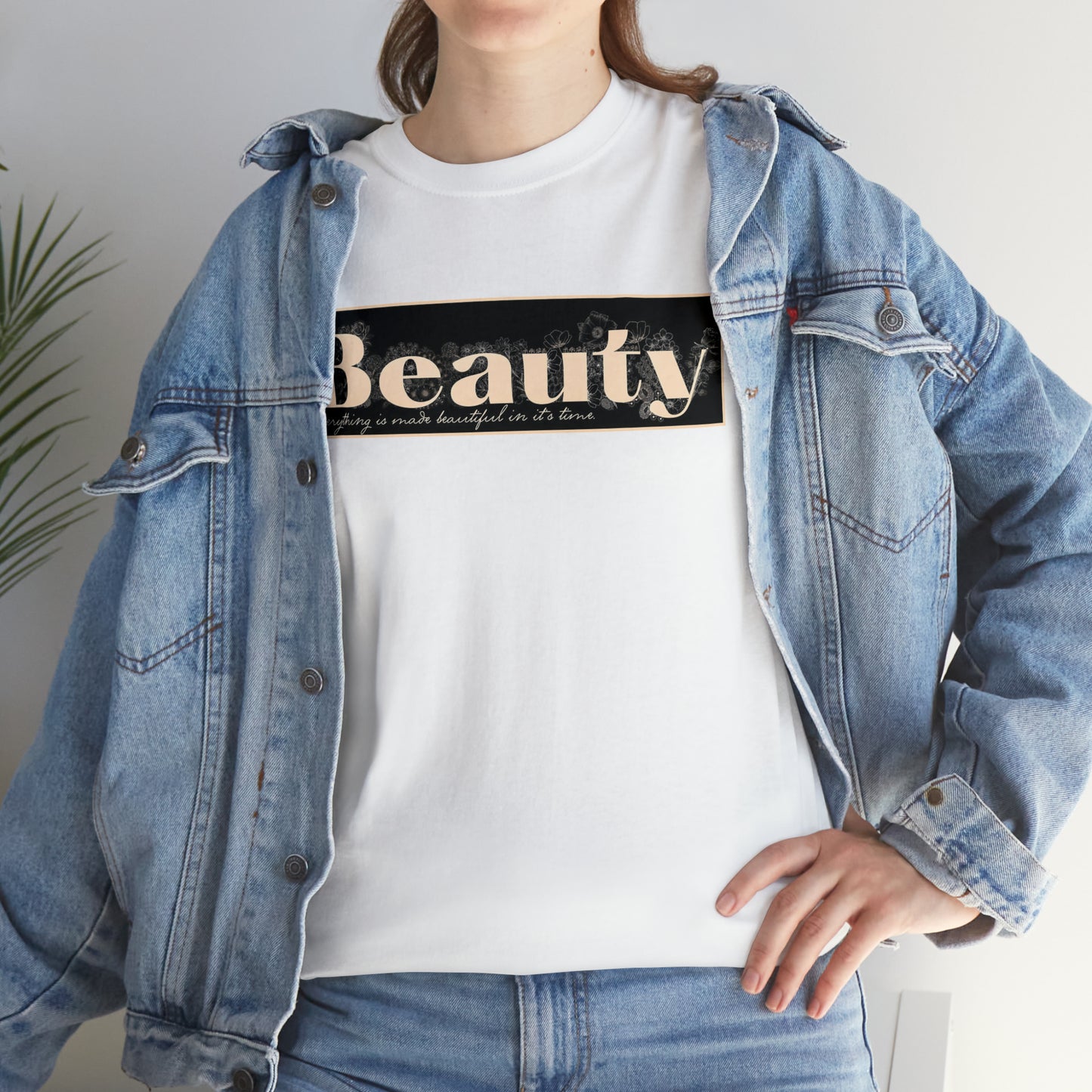"Beauty" Cotton Graphic Tee - Everything Black & Creamed Honey