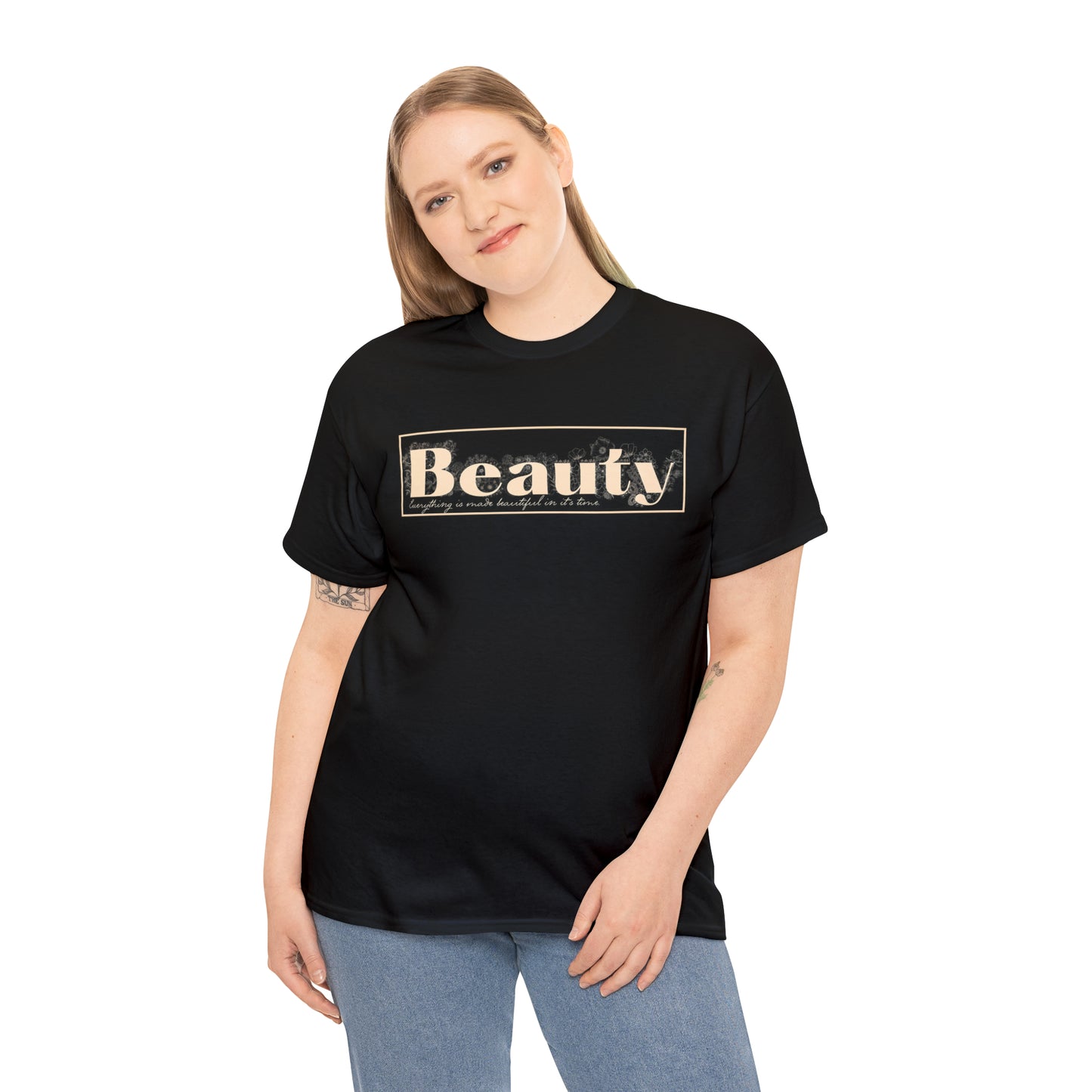 "Beauty" Cotton Graphic Tee - Everything Black & Creamed Honey