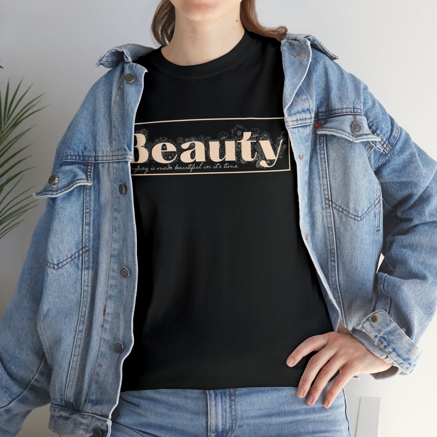 "Beauty" Cotton Graphic Tee - Everything Black & Creamed Honey