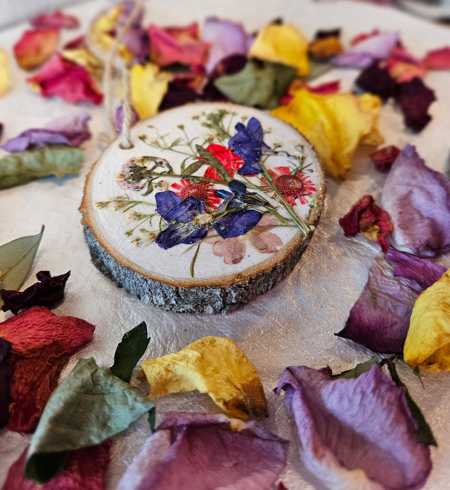 Pressed Flower Wood Ornament - 2