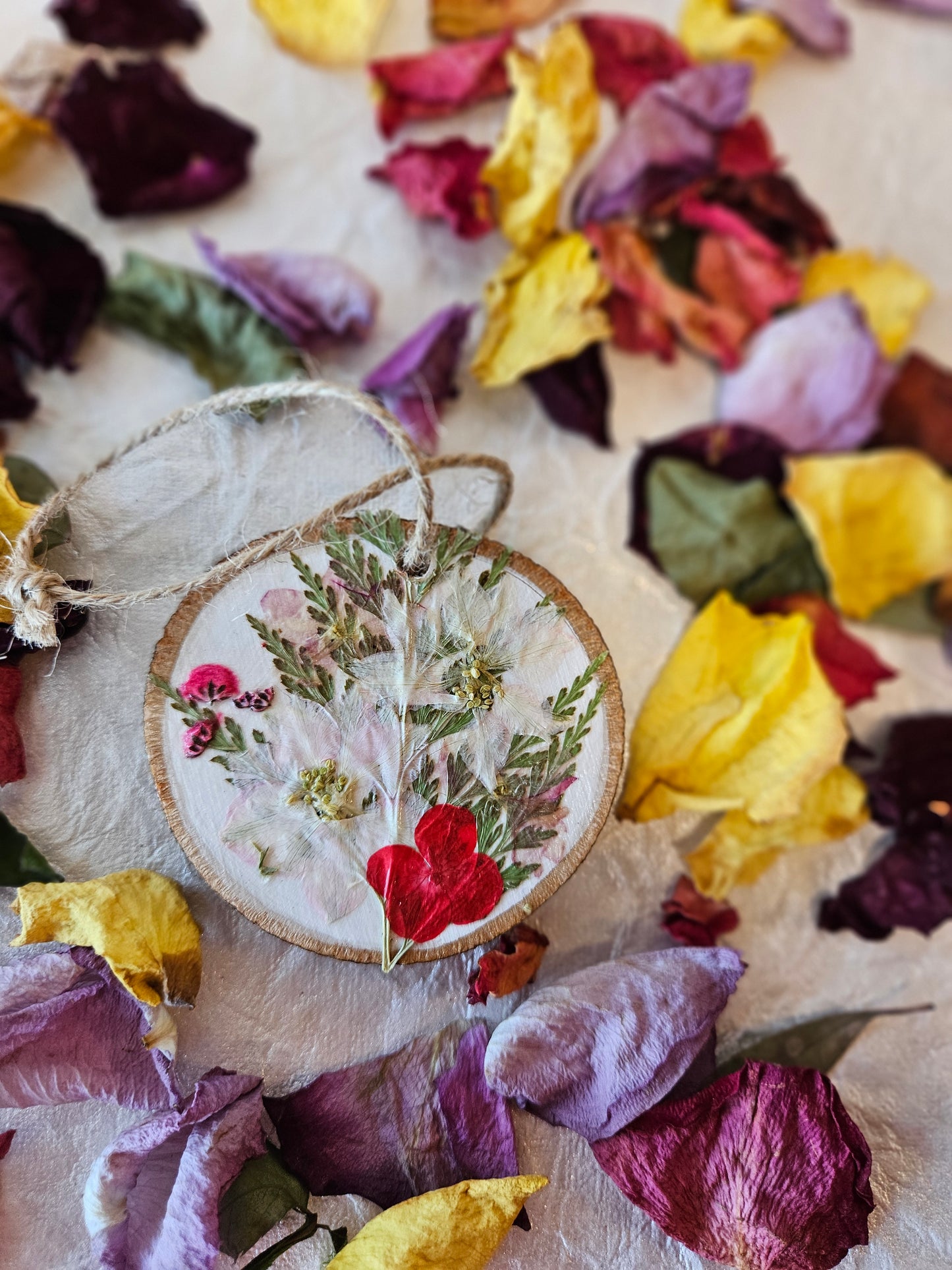 Pressed Flower Wood Ornament - 4