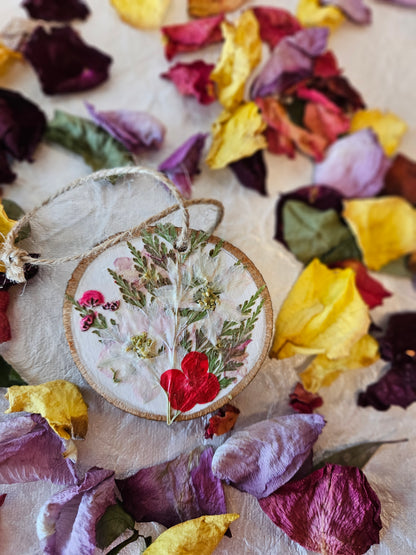 Pressed Flower Wood Ornament - 4