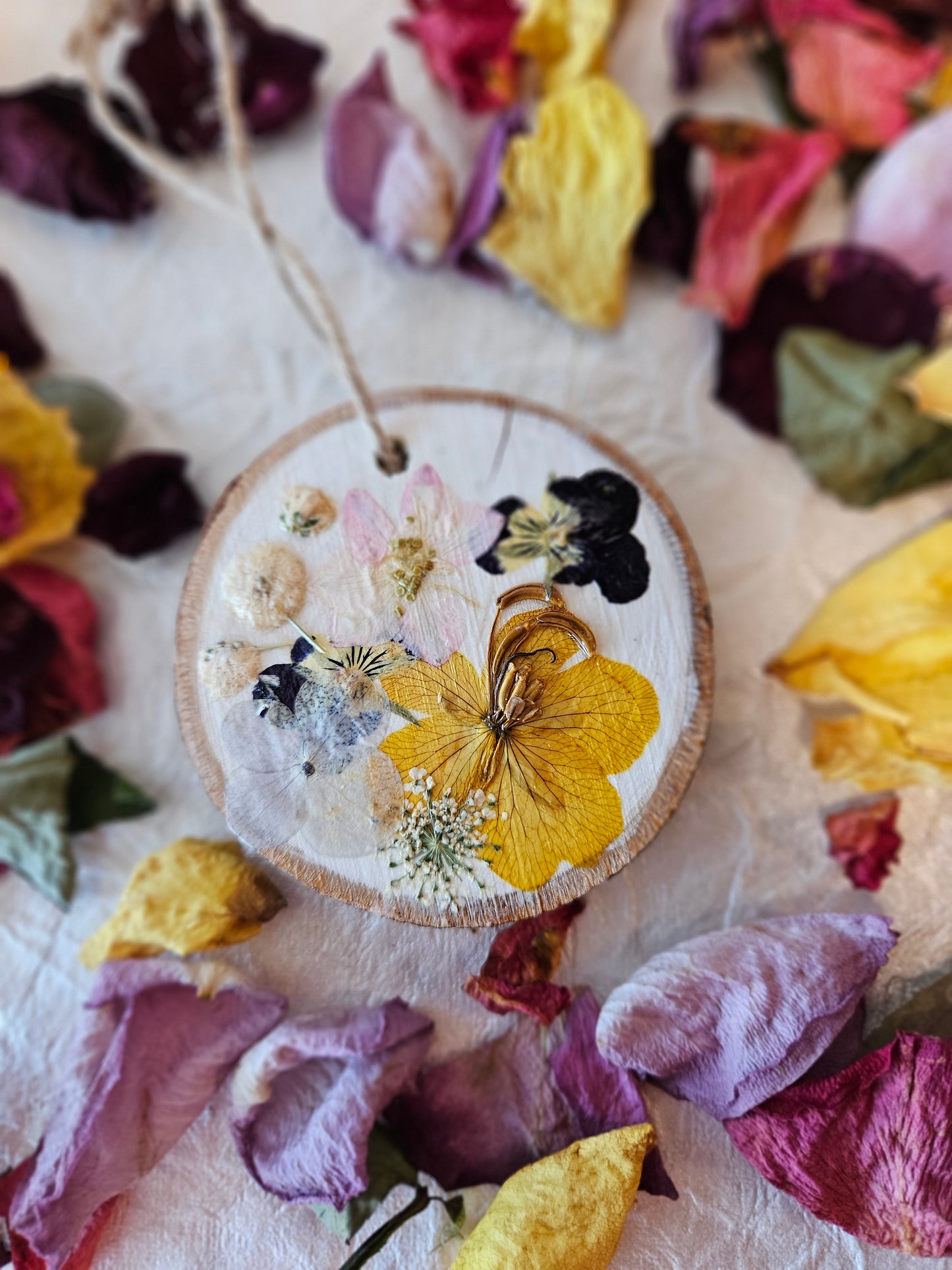 Pressed Flower Wood Ornament - 9