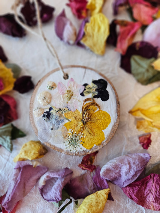 Pressed Flower Wood Ornament - 9