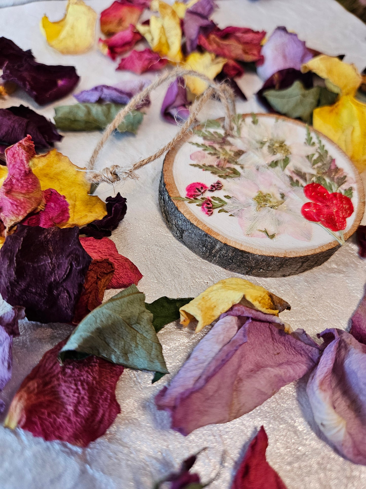 Pressed Flower Wood Ornament - 4