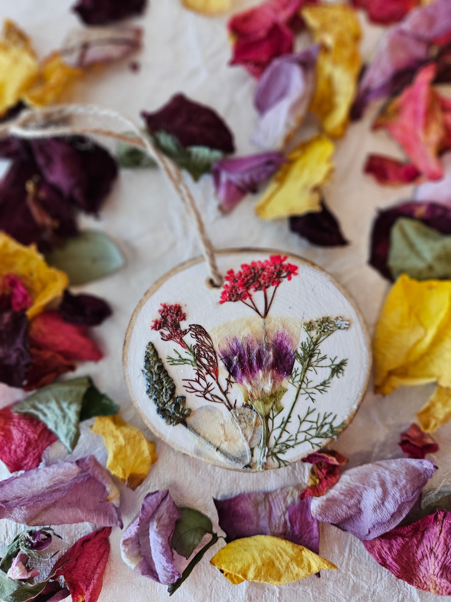 Pressed Flower Wood Ornament - 3