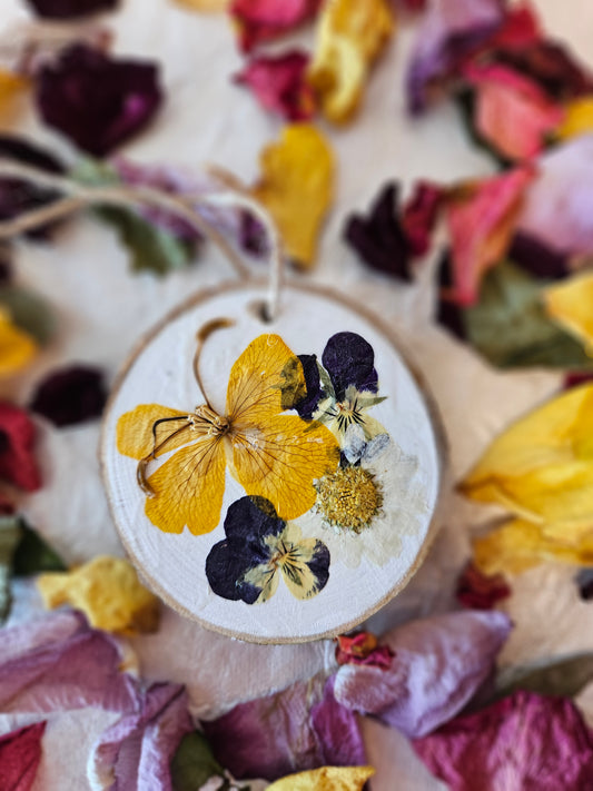 Pressed Flower Wood Ornament - 6